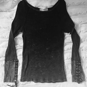 Distressed Black Long sleeve Wrist Tie Shirt